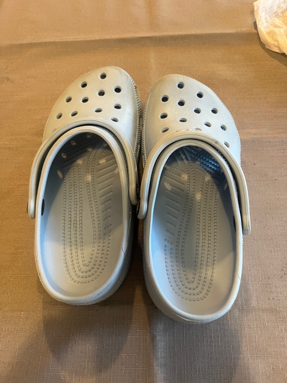 Light blue crocs women 8, men 6